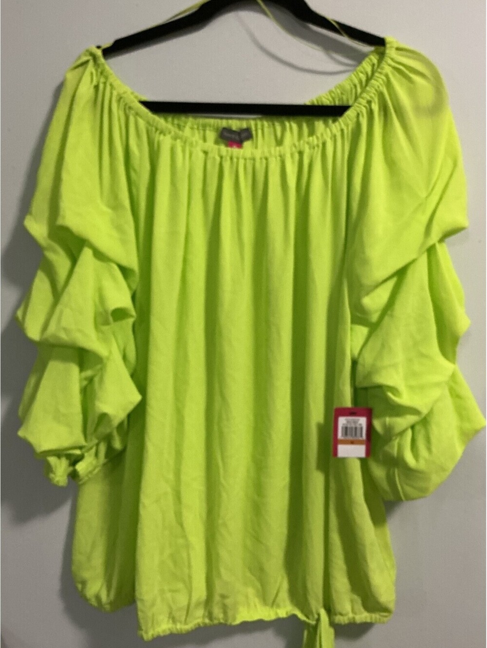 Vince Camuto Women’s Plus Size 3X Neon Cool Lime Green Ruffle Blouse NWT #406